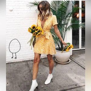 Lulus Garden Explorer Mustard Yellow Floral Print Mini Dress